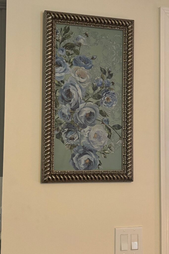 Finished Thrifted Frame DIY with floral rub-on transfer