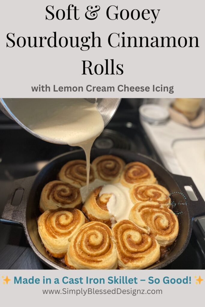 Sourdough Cinnamon Rolls with Lemon Cream Cheese Icing – Cast Iron Baked