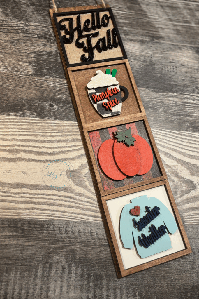 Vertical sign kit with pumpkin spice mug, pumpkin, and sweater weather sweater
