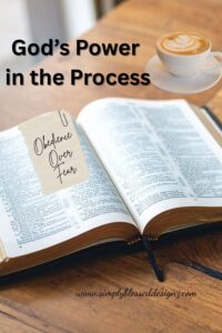 Open Bible on a wooden table with a coffee cup and note that says “Obedience Over Fear” — faith-based devotional image for Moses Confronts Pharaoh.