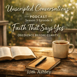 Bible and coffee on porch table podcast artwork representing obedience before clarity and trusting God