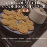 Soft homemade chocolate chip cookies stacked on a blue and white plate