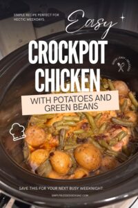 crockpot chicken and potatoes with green beans cooking in a slow cooker liner